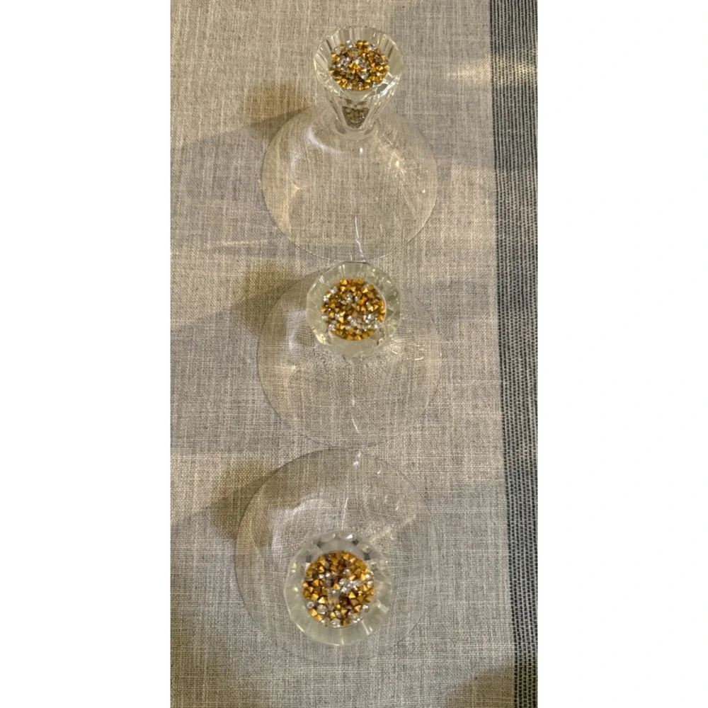 🍸✨ Set of 3 Martini Glasses w/ Gold & Clear Crystal-Style Filled Stems | 4.5”